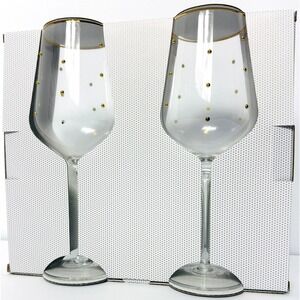 Cupcakes and Cashmere Wine Glasses GOLD STUD 21.5oz Gold Rim Set of Two